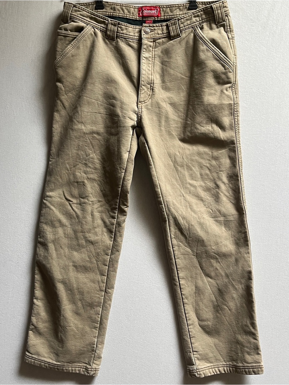Coleman Men's Fleece Lined Stretch Canvas Utility Carpenter Pants 36x32 Tan